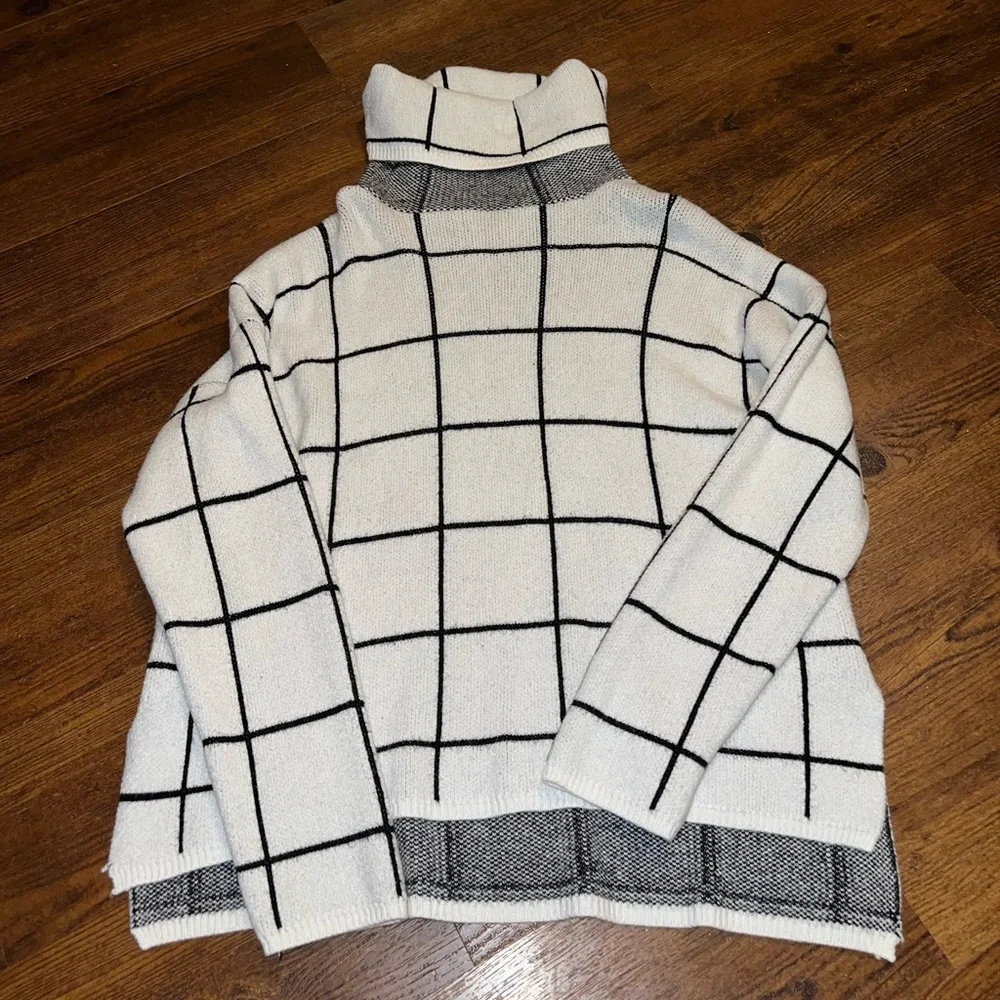 Ecowish White & Black Striped Turtleneck Long Sleeve Relaxed Fit Sweater Size L - Picture 2 of 9